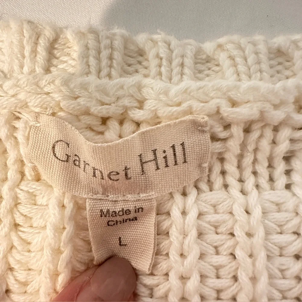 Garnet Hill Organic Cotton Cream and Gray Striped Long Sleeve Boatneck Sweater L